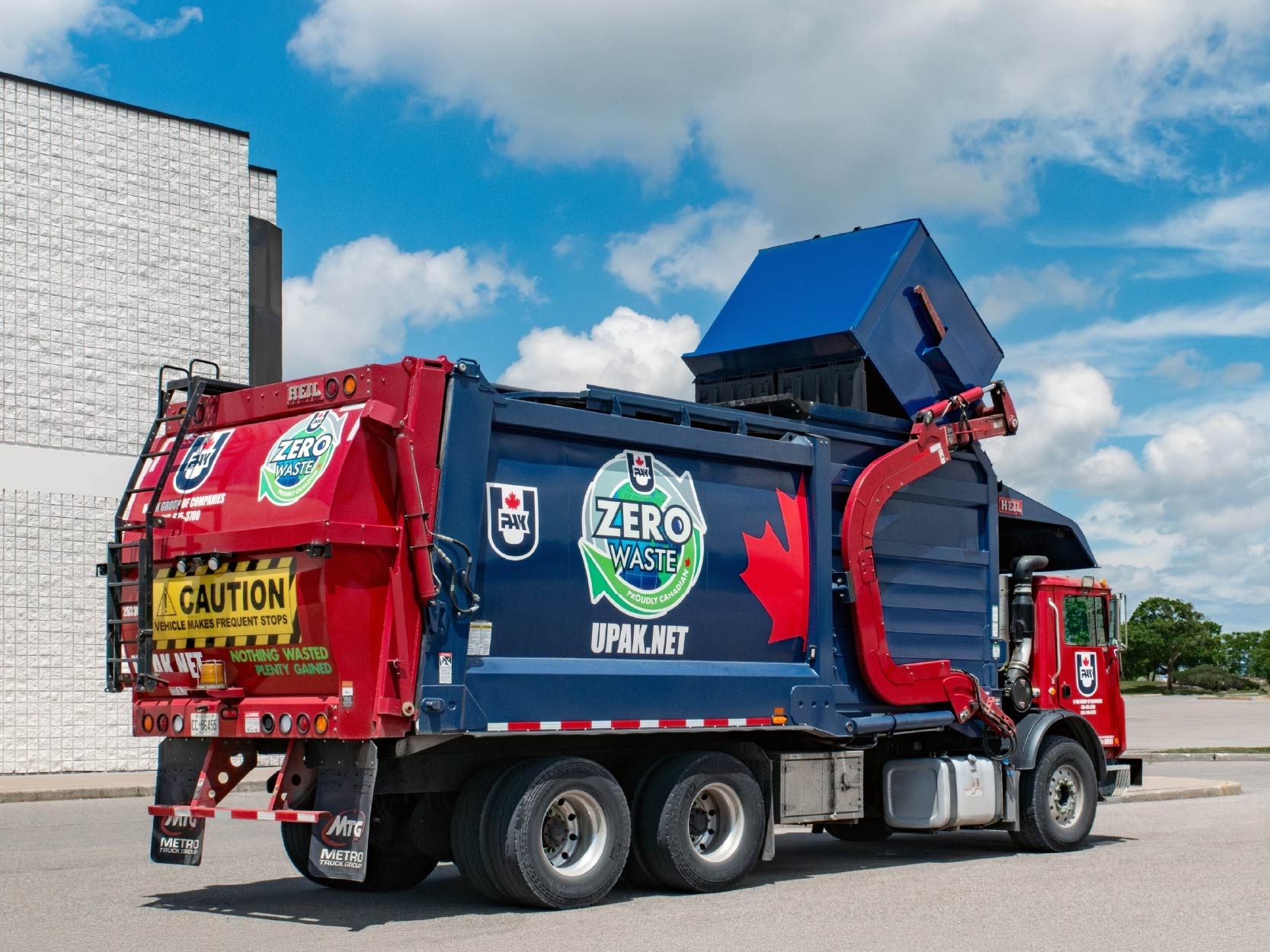 U-Pak front-end truck dumping a garbage bin. U-Pak front-end truck. U-Pak provides optimized commercial waste management solutions to businesses in the GTA.